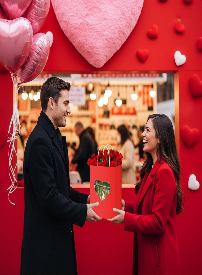 Gilprop 48 Pcs Valentine Gift Bags Bulk, Paper Treat Bag with Handles, Heart Clear Window, Red Pink Party Favor Packaging for Candy, Cookies, Small Gifts (Red Pink) - Image 2